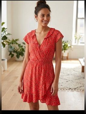 : Arizona Jean Co. Red Cherry Print Wrap Dress - Size Large